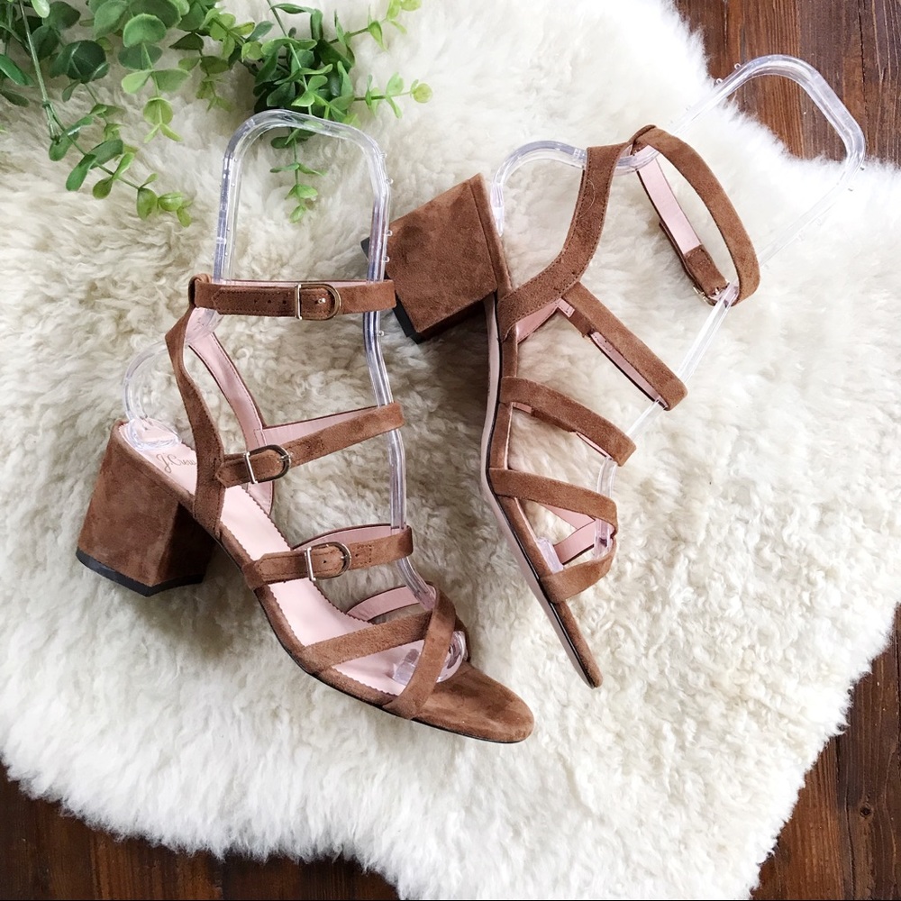 J. Crew • Buckled Mid-Heel velvet Sandals